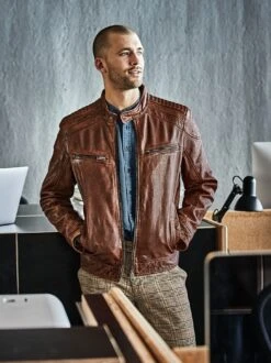 Gebrannte Bikerjacke -Jacken Verkaufs-Shop EC24 6990 DF 1